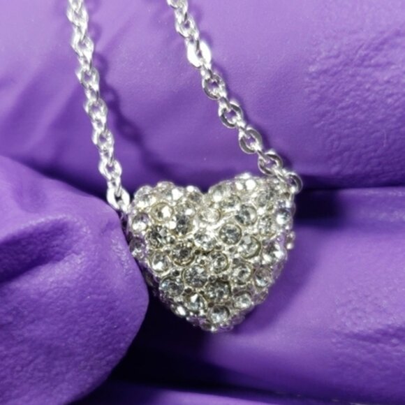 Heart Pendant Necklace – Sterling Silver Overlay - Sparkling Swarovski Crystal - Picture 5 of 12